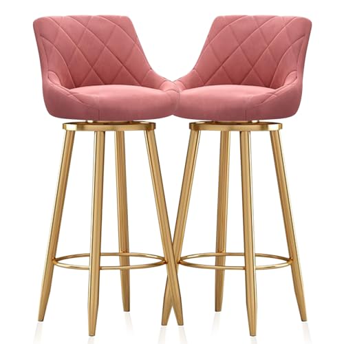 MARIYCH Drehbare, Moderne Barhocker, 2er-Set, Küchenbarstühle, goldene Metallfußstütze mit Rückenlehne, Esszimmerstühle, Inselstühle ohne Armlehnen für Kücheninselbar, Bistrokaffee, Pink, 65 cm von MARIYCH