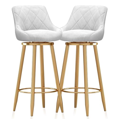 MARIYCH Drehbare, Moderne Barhocker, 2er-Set, Küchenbarstühle, goldene Metallfußstütze mit Rückenlehne, Esszimmerstühle, Inselstühle ohne Armlehnen für Kücheninselbar, Bistrokaffee, Weiß 75 cm von MARIYCH
