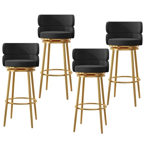MARIYCH Drehbare Barhocker, 1er-/2er-/3er-Set, Thekenhocker mit Rückenlehne, gepolsterte Barstühle mit Metallfuß und Fußstütze für Küchentheke und Esszimmer, Schwarz, 4 Stück von MARIYCH