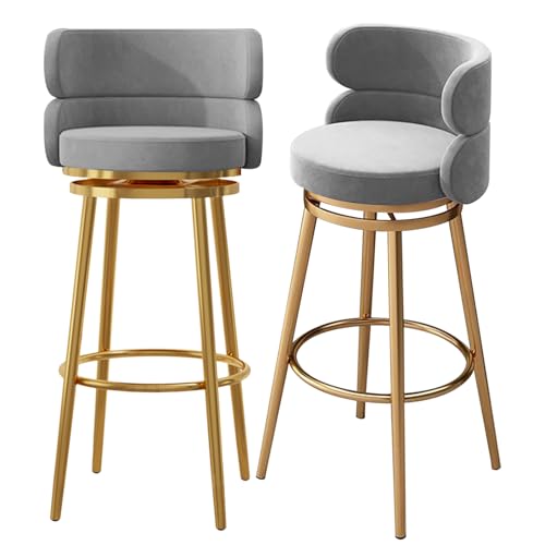 MARIYCH Drehbare Barhocker, 1er-/2er-/3er-Set, Thekenhocker mit Rückenlehne, gepolsterte Barstühle mit Metallfuß und Fußstütze für Küchentheke und Esszimmer, grau, 2 Stück von MARIYCH