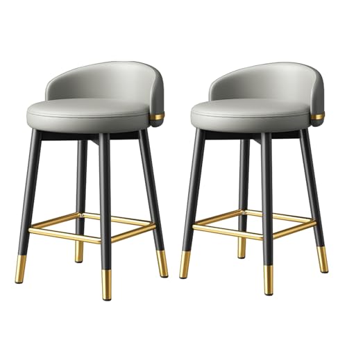 MARIYCH Drehbare Barhocker, 2er-Set, Barhocker aus Samt in Thekenhöhe, moderner hoher Esszimmerstuhl, Esszimmerstuhl für Kücheninsel, Balkon zu Hause, Café, Bar, Pub, Grau, goldene Beine, 65 cm von MARIYCH