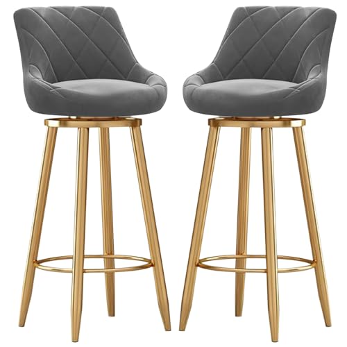 MARIYCH Drehbare Barhocker, 2er-Set, Barstuhl in Thekenhöhe mit gepolstertem Sitz und Goldener Metallfußstütze, Moderne Inselstühle aus Samt für Kücheninsel-Esszimmerstühle, grau, 65 cm MARIYCH Drehbare Barhocker, 2er-Set, Barstuhl in Thekenhöhe mit gepolstertem Sitz und Goldener Metallfußstütze, Moderne Inselstühle aus Samt für Kücheninsel-Esszimmerstühle, grau, 65 cm von MARIYCH