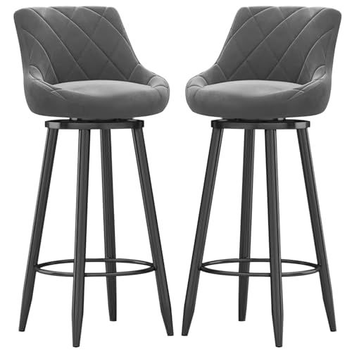 MARIYCH Drehbare Barhocker, 2er-Set, Barstuhl in Thekenhöhe mit gepolstertem Sitz und schwarzer Fußstütze aus Metall, Moderne Inselstühle aus Samt für Kücheninsel-Esszimmerstühle, grau, 75 cm MARIYCH Drehbare Barhocker, 2er-Set, Barstuhl in Thekenhöhe mit gepolstertem Sitz und schwarzer Fußstütze aus Metall, Moderne Inselstühle aus Samt für Kücheninsel-Esszimmerstühle, grau, 75 cm von MARIYCH