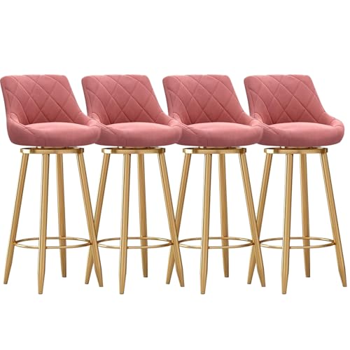 MARIYCH Drehbare Barhocker, 4er-Set, Barstuhl in Thekenhöhe mit gepolstertem Sitz und Goldener Metallfußstütze, Moderne Inselstühle aus Samt für Kücheninsel-Esszimmerstühle, Rosa, 65 cm von MARIYCH