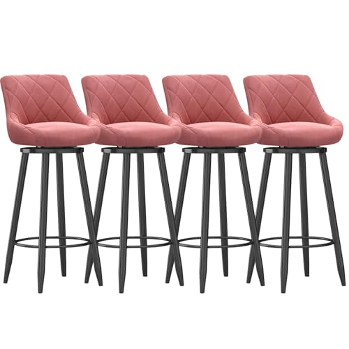 MARIYCH Drehbare Barhocker, 4er-Set, Barstuhl in Thekenhöhe mit gepolstertem Sitz und schwarzer Metallfußstütze, Moderne Inselstühle aus Samt für Kücheninsel-Esszimmerstühle, Rosa, 65 cm von MARIYCH