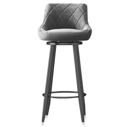 MARIYCH Drehbare Barhocker, Moderne gepolsterte Hocker, Esszimmerstuhl, Schwarze Metallbeine und Fußstütze, 1er-Set mit Rückenlehne für Küchentheke und Esszimmer, grau, 65 cm von MARIYCH
