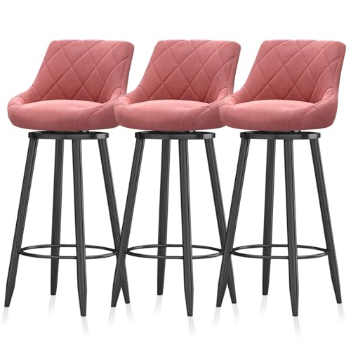 MARIYCH Drehbare Barhocker mit Rückenlehne und Metallrahmen, schwarz gepolsterter Stuhl, Barhocker in Thekenhöhe, 3er-Set, für Kücheninsel, Esszimmer, Pub, Hausbar,Pink von MARIYCH