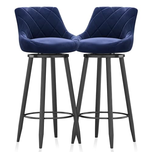 MARIYCH Drehbare Moderne Barhocker, 2er-Set, Küchenbarstühle, Schwarze Metallfußstütze mit Rückenlehne, Esszimmerstühle, Inselstühle ohne Armlehnen für Kücheninselbar, Bistrokaffee, Blau 75 cm MARIYCH Drehbare Moderne Barhocker, 2er-Set, Küchenbarstühle, Schwarze Metallfußstütze mit Rückenlehne, Esszimmerstühle, Inselstühle ohne Armlehnen für Kücheninselbar, Bistrokaffee, Blau 75 cm von MARIYCH