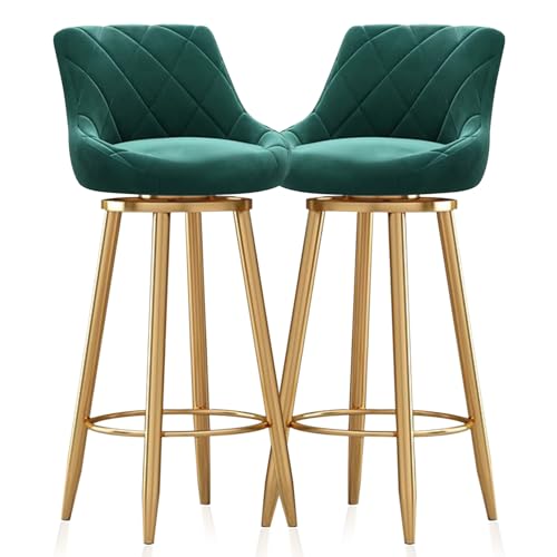 MARIYCH Drehbare Moderne Barhocker, 2er-Set, Küchenbarstühle, goldene Metallfußstütze mit Rückenlehne, Esszimmerstühle, Inselstühle ohne Armlehnen für Kücheninselbar, Bistrokaffee, Grün, 75 cm von MARIYCH