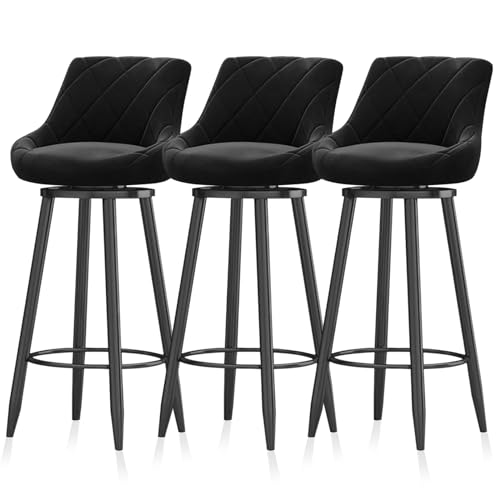 MARIYCH Drehbare Moderne Barhocker, 3er-Set, Küchenbarstühle, Schwarze Metallfußstütze mit Rückenlehne, Esszimmerstühle, Inselstühle ohne Armlehnen für Kücheninselbar, Bistrokaffee, Schwarz 75 cm von MARIYCH