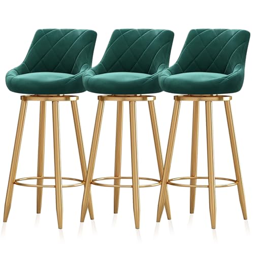 MARIYCH Drehbare Moderne Barhocker, 3er-Set, Küchenbarstühle, goldene Metallfußstütze mit Rückenlehne, Esszimmerstühle, Inselstühle ohne Armlehnen für Kücheninselbar, Bistrokaffee, Grün, 65 cm von MARIYCH