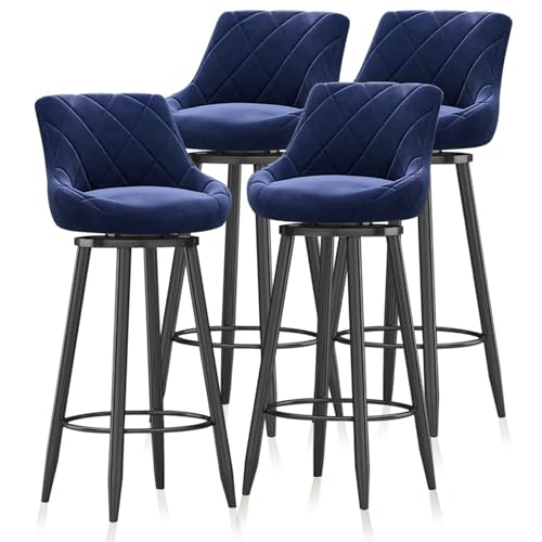 MARIYCH Drehbare Moderne Barhocker, 4er-Set, Küchenbarstühle, Schwarze Metallfußstütze mit Rückenlehne, Esszimmerstühle, Inselstühle ohne Armlehnen für Kücheninselbar, Bistrokaffee, Blau 65 cm von MARIYCH
