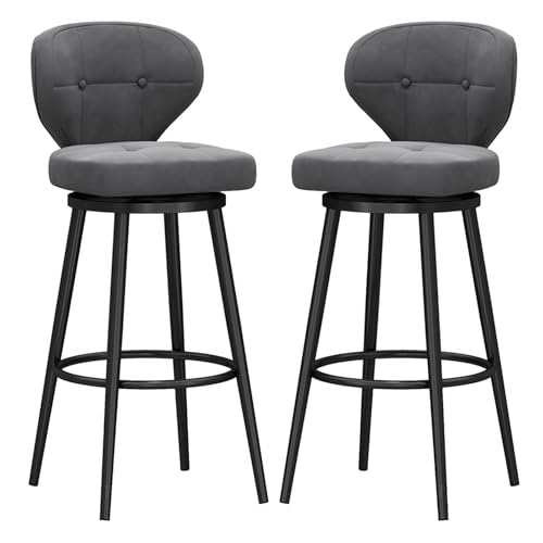 MARIYCH Drehbarer Barhocker, 2er-Set, Samtstuhl in Thekenhöhe mit gepolsterter Rückenlehne, Barstuhl für Esszimmer, Heimbar, Kücheninsel, gepolsterter Hocker, grau-Schwarze Beine, 75 cm von MARIYCH