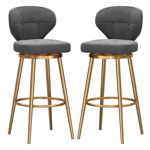 MARIYCH Drehbarer Barhocker, 2er-Set, Samtstuhl in Thekenhöhe mit gepolsterter Rückenlehne, Barstuhl für Esszimmer, Heimbar, Kücheninsel, gepolsterter Hocker, graugoldene Beine, 75 cm von MARIYCH