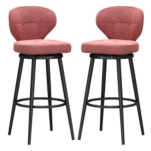 MARIYCH Drehbarer Barhocker, 2er-Set, Samtstuhl in Thekenhöhe mit gepolsterter Rückenlehne, Barstuhl für Esszimmer, Heimbar, Kücheninsel, gepolsterter Hocker, rosa-Schwarze Beine, 65 cm von MARIYCH