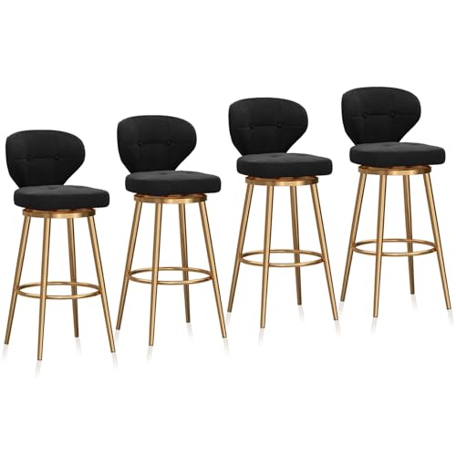 MARIYCH Drehbarer Barhocker 4er-Set, Barhocker in Thekenhöhe mit goldenen Beinen, moderner Esszimmerstuhl aus Samt mit Rückenlehne, gepolsterter Stuhl für Theke, Kücheninsel, Schwarz, 4 PCS MARIYCH Drehbarer Barhocker 4er-Set, Barhocker in Thekenhöhe mit goldenen Beinen, moderner Esszimmerstuhl aus Samt mit Rückenlehne, gepolsterter Stuhl für Theke, Kücheninsel, Schwarz, 4 PCS von MARIYCH