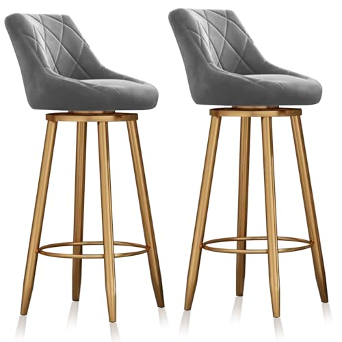 MARIYCH Drehhocker mit Rückenlehne und goldenem Metallrahmen, Barhocker in Thekenhöhe, 2er-Set, gepolsterter hoher Hocker für Kücheninsel, Esszimmer, Pub, Hausbar, Grau 75 cm MARIYCH Drehhocker mit Rückenlehne und goldenem Metallrahmen, Barhocker in Thekenhöhe, 2er-Set, gepolsterter hoher Hocker für Kücheninsel, Esszimmer, Pub, Hausbar, Grau 75 cm von MARIYCH