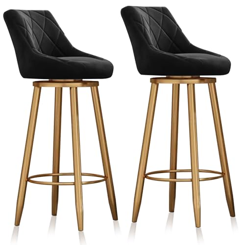 MARIYCH Drehhocker mit Rückenlehne und goldenem Metallrahmen, Barhocker in Thekenhöhe, 2er-Set, gepolsterter hoher Hocker für Kücheninsel, Esszimmer, Pub, Hausbar, Schwarz 65 cm von MARIYCH