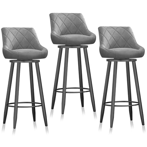 MARIYCH Drehhocker mit Rückenlehne und schwarzem Metallrahmen, Barhocker in Thekenhöhe, 3er-Set, gepolsterter hoher Hocker für Kücheninsel, Esszimmer, Pub, Hausbar, Grau 75 cm MARIYCH Drehhocker mit Rückenlehne und schwarzem Metallrahmen, Barhocker in Thekenhöhe, 3er-Set, gepolsterter hoher Hocker für Kücheninsel, Esszimmer, Pub, Hausbar, Grau 75 cm von MARIYCH
