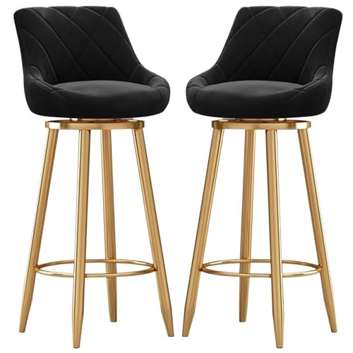 MARIYCH Gepolsterte Küchenhocker mit Rückenlehne, drehbare Barhocker in Thekenhöhe, 2er-Set, Inselhocker für Bar, Küche, Esszimmer, mit Goldener Metallfußstütze,Schwarz, 65cm MARIYCH Gepolsterte Küchenhocker mit Rückenlehne, drehbare Barhocker in Thekenhöhe, 2er-Set, Inselhocker für Bar, Küche, Esszimmer, mit Goldener Metallfußstütze,Schwarz, 65cm von MARIYCH