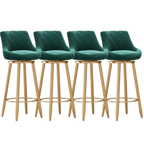 MARIYCH Gepolsterte Küchenhocker mit Rückenlehne, drehbare Barhocker in Thekenhöhe, 4er-Set, Inselhocker für Bar, Küche, Esszimmer, mit Goldener Fußstütze aus Metall,Grün,65cm von MARIYCH