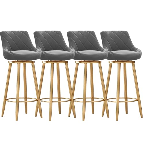 MARIYCH Gepolsterte Küchenhocker mit Rückenlehne, drehbare Barhocker in Thekenhöhe, 4er-Set, Inselhocker für Bar, Küche, Esszimmer, mit Goldener Metallfußstütze, Grau, 75 cm von MARIYCH