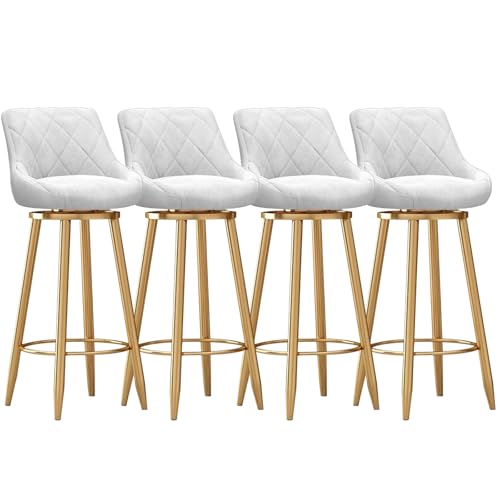 MARIYCH Gepolsterte Küchenhocker mit Rückenlehne, drehbare Barhocker in Thekenhöhe, 4er-Set, Inselhocker für Bar, Küche, Esszimmer, mit Goldener Metallfußstütze,Weiß,65cm von MARIYCH
