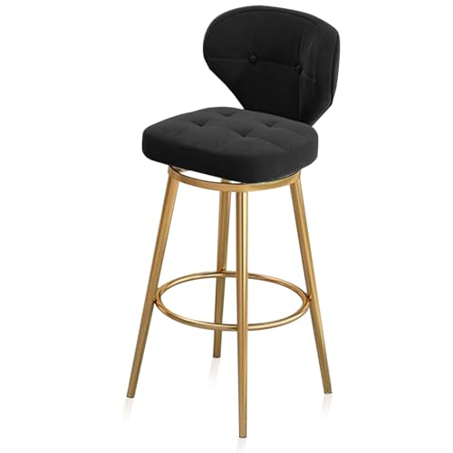 MARIYCH Goldfarbene Barhocker, 1er-Set, Drehstuhl in Thekenhöhe, Moderne Küchenbarhocker aus Samt, Barstühle mit Rückenlehne, Metallfuß und Fußstütze für Kücheninsel und Esszimmer, Schwarz, 65 cm von MARIYCH