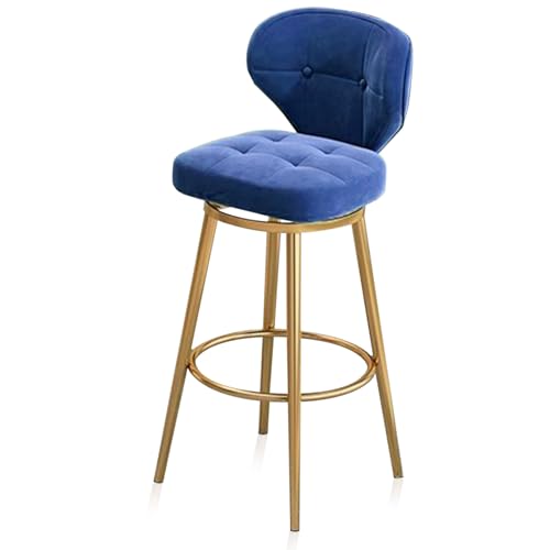 MARIYCH Goldfarbene Barhocker, 1er-Set, Drehstuhl in Thekenhöhe, Moderne Küchenbarhocker aus Samt, Barstühle mit Rückenlehne, Metallfuß und Fußstütze für Kücheninsel und Esszimmer,Blau,75cm von MARIYCH