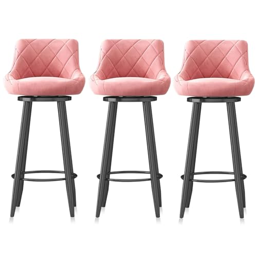 MARIYCH Moderne 360° drehbare Barhocker, gepolsterte Küchenstühle 3er-Set mit schwarzen Beinen und Fußstütze Barhocker in Barhöhe Esszimmerstühle,Rosa,75cm von MARIYCH