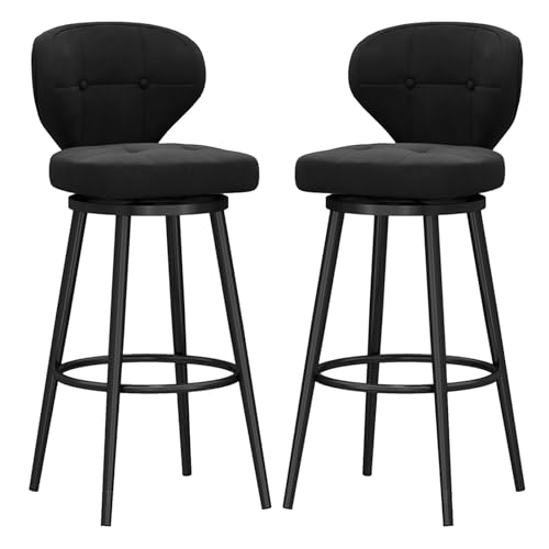 MARIYCH Moderne Barhocker aus Samt, 2er-Set, drehbare Barhocker ohne Armlehnen, mit Rückenlehne und schwarzer Fußstütze für Kücheninseln, Pubs, Cafés und Restaurants, Schwarz, 75 cm von MARIYCH