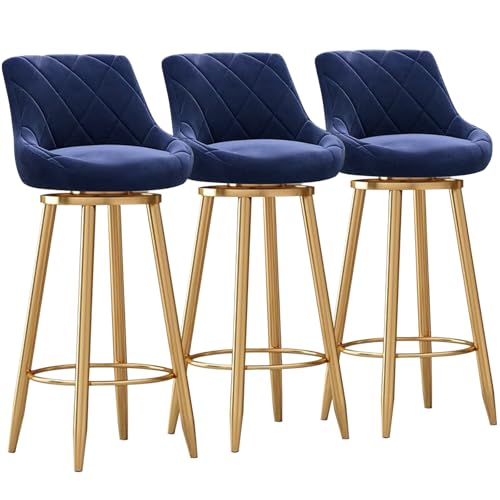 MARIYCH Moderne Barhocker aus Samt, 3er-Set – Moderne Drehstühle in Thekenhöhe mit gepolsterter Rückenlehne, Barstuhl mit Goldener Metallfußstütze für Kücheninsel/Esszimmer, Blau, 75 cm MARIYCH Moderne Barhocker aus Samt, 3er-Set – Moderne Drehstühle in Thekenhöhe mit gepolsterter Rückenlehne, Barstuhl mit Goldener Metallfußstütze für Kücheninsel/Esszimmer, Blau, 75 cm von MARIYCH