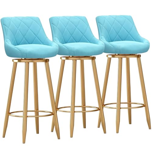 MARIYCH Moderne Barhocker aus Samt, 3er-Set – Moderne Drehstühle in Thekenhöhe mit gepolsterter Rückenlehne, Barstuhl mit Goldener Metallfußstütze für Kücheninsel/Esszimmer, Hellblau, 65 cm von MARIYCH