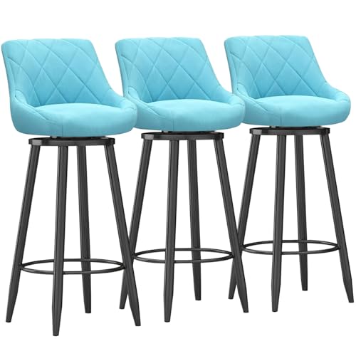 MARIYCH Moderne Barhocker aus Samt, 3er-Set – Moderne Drehstühle in Thekenhöhe mit gepolsterter Rückenlehne, Barstuhl mit schwarzer Metallfußstütze für Kücheninsel/Esszimmer, Hellblau, 75 cm von MARIYCH