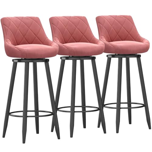 MARIYCH Moderne Barhocker aus Samt, 3er-Set – Moderne Drehstühle in Thekenhöhe mit gepolsterter Rückenlehne, Barstuhl mit schwarzer Metallfußstütze für Kücheninsel/Esszimmer, Pink, 75 cm von MARIYCH