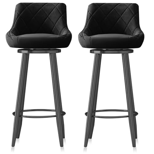 MARIYCH Moderne Barhocker in Thekenhöhe mit Rückenlehne, Barhocker-Set mit 2 gepolsterten Esszimmerstühlen, schwarzer Fußstütze und Metallbeinen, Drehstuhl für Kücheninsel, Hausbar,Schwarz,75cm von MARIYCH