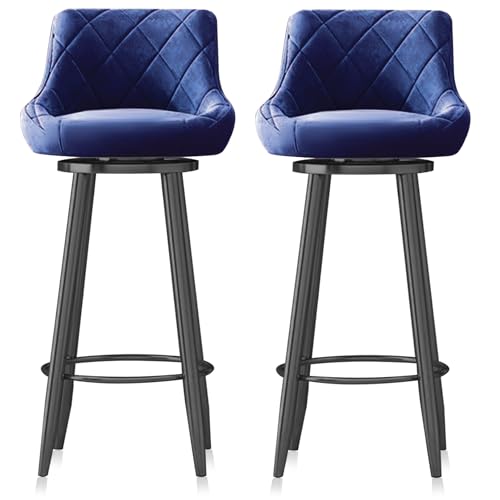 MARIYCH Moderne Barhocker in Thekenhöhe mit Rückenlehne, Barhocker-Set mit 2 gepolsterten Esszimmerstühlen, schwarzer Fußstütze und Metallbeinen, Drehstuhl für Kücheninsel, Hausbar,Blau,75cm von MARIYCH
