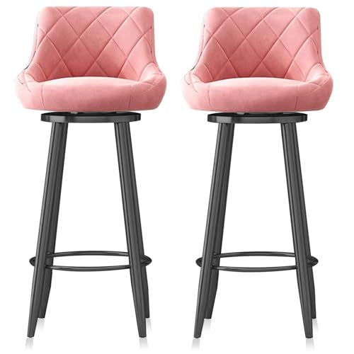 MARIYCH Moderne Barhocker in Thekenhöhe mit Rückenlehne, Barhocker-Set mit 2 gepolsterten Esszimmerstühlen, schwarzer Fußstütze und Metallbeinen, Drehstuhl für Kücheninsel, Hausbar,Rosa,65cm von MARIYCH