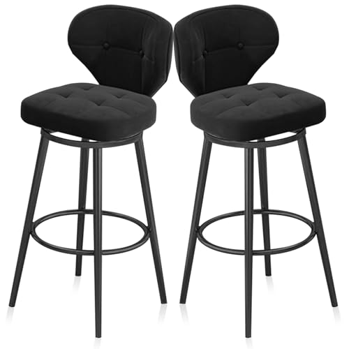 MARIYCH Moderne Barhocker mit Rückenlehne, 360° drehbare Barhocker aus Samt, 2er-Set, Barstuhl in Thekenhöhe mit schwarzer Fußstütze für Kücheninsel, Café, Bartheke, Schwarz, 75 cm von MARIYCH