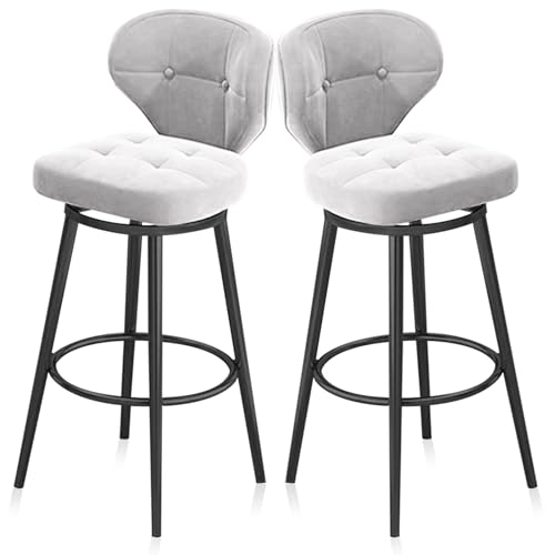 MARIYCH Moderne Barhocker mit Rückenlehne, 360° drehbare Barhocker aus Samt, 2er-Set, Barstuhl in Thekenhöhe mit schwarzer Fußstütze für Kücheninsel, Café, Bartheke, Weiß, 65 cm von MARIYCH