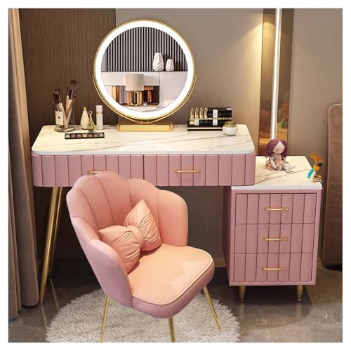 MARIYCH Moderner Kleiner Schminktisch mit Spiegel und Beleuchtung | Schminktisch mit verstellbarem Nachttisch und 5 Schubladen | Frisiertisch für das Schlafzimmer, 100 cm, Rosa von MARIYCH