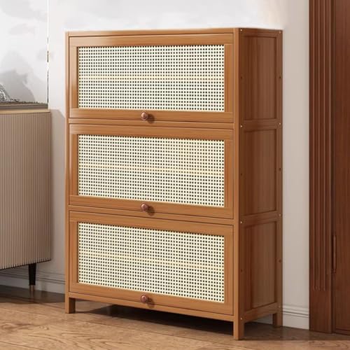 MARIYCH Rattan-Schuhschrank, 5-stufiger/7-stufiger Schuhschrank mit atmungsaktiven Klapptüren, für den Flurschrank im Eingangsbereich, Braun von MARIYCH