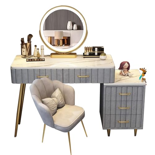 MARIYCH Schminktisch mit 3-farbigem Touchscreen-Dimmspiegel, Schminktisch-Set mit 5 Schubladen, moderner Schminktisch mit Hocker fürs Schlafzimmer, 80 cm, Grau von MARIYCH