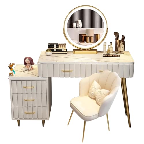 MARIYCH Schminktisch mit 3-farbigem Touchscreen-Dimmspiegel, Schminktisch-Set mit 5 Schubladen, moderner Schminktisch mit Hocker fürs Schlafzimmer, 80 cm, Weiß von MARIYCH