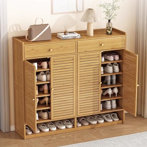 MARIYCH Schuhschrank aus Bambus, 7-stufiger Schuhregal-Organizer aus Holz mit 3/4-Hohltür und 2 Schubladen, für den Eingangsbereich im Flur von MARIYCH
