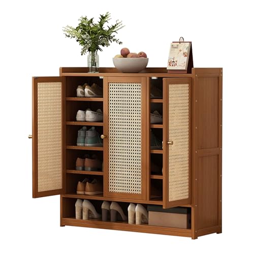 MARIYCH Schuhschrank aus Bambus mit 7/8 Ebenen und Rattantüren, freistehendes Schuhregal, Schrank-Organizer für Flur und Wohnzimmer (braun) von MARIYCH