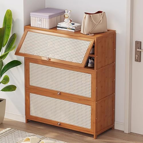 MARIYCH Schuhschrank aus Holz-Rattan mit Klappschubladen, schmaler Schuhschrank für Eingangsbereich, Flur, Wohnzimmer, Braun MARIYCH Schuhschrank aus Holz-Rattan mit Klappschubladen, schmaler Schuhschrank für Eingangsbereich, Flur, Wohnzimmer, Braun von MARIYCH