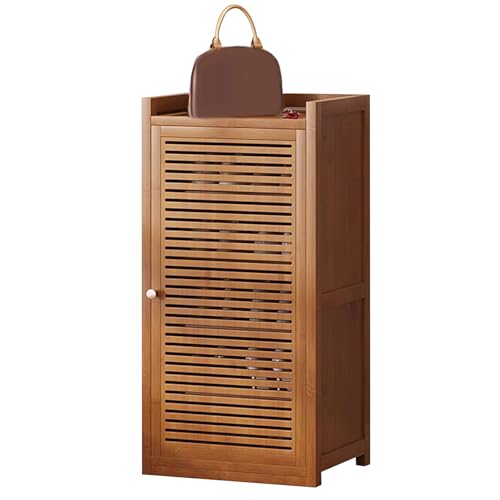 MARIYCH Schuhschrank aus Holz mit Lamellentüren, verstellbaren Regalen, moderner freistehender Schuhschrank für Eingangsbereich, Flur (Braun/Schwarz) von MARIYCH