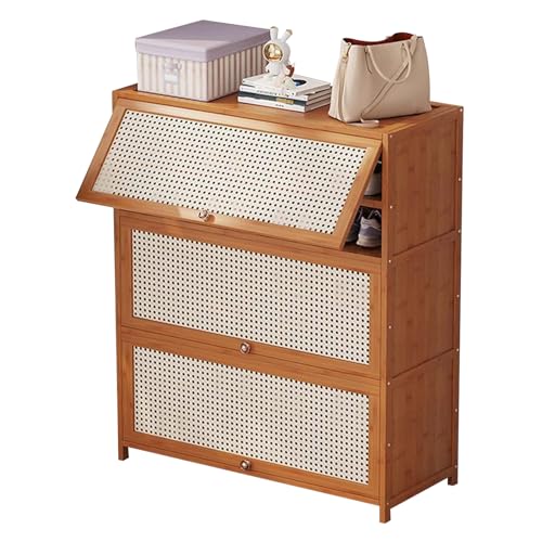 MARIYCH Schuhschrank aus Rattan für den Eingangsbereich, Schuhregal aus Bauernholz mit Klapptüren (Breite: 90 cm/100 cm/110 cm, Braun) von MARIYCH