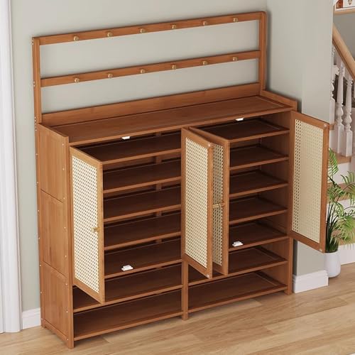 MARIYCH Schuhschrank mit 8 Ebenen, Schuhschrank-Organizer aus Holz mit großer Kapazität, Garderobe mit 12 Haken und 4 Rattantüren, für Eingangsbereich, Flur, Eingang, Schlafzimmer, Wohnzimmer MARIYCH Schuhschrank mit 8 Ebenen, Schuhschrank-Organizer aus Holz mit großer Kapazität, Garderobe mit 12 Haken und 4 Rattantüren, für Eingangsbereich, Flur, Eingang, Schlafzimmer, Wohnzimmer von MARIYCH
